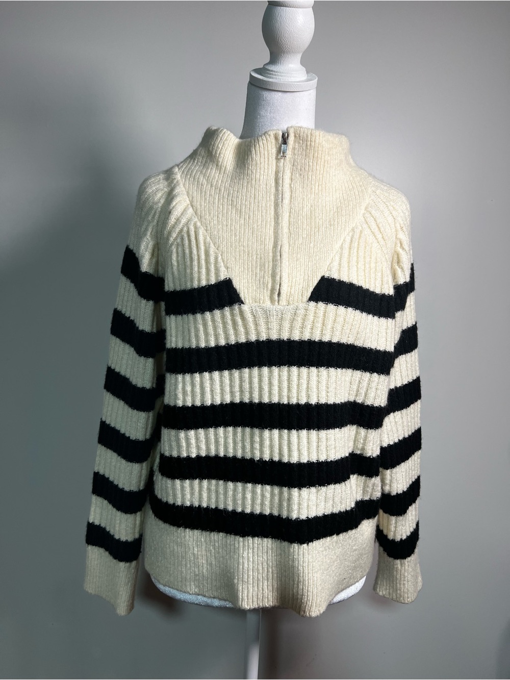 Love Striped Cowl-Neck Sweater in Cream and Black